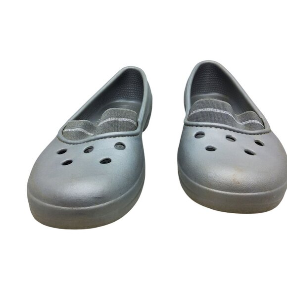 Womens Crocs On A Clock Silver Elastic Banded Classics Shoes - Picture 4 of 8